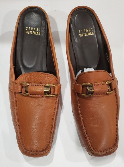 Stuart Weitzman women mule shoe size 8.5 brown leather backless heel loafer shoe - Picture 4 of 6